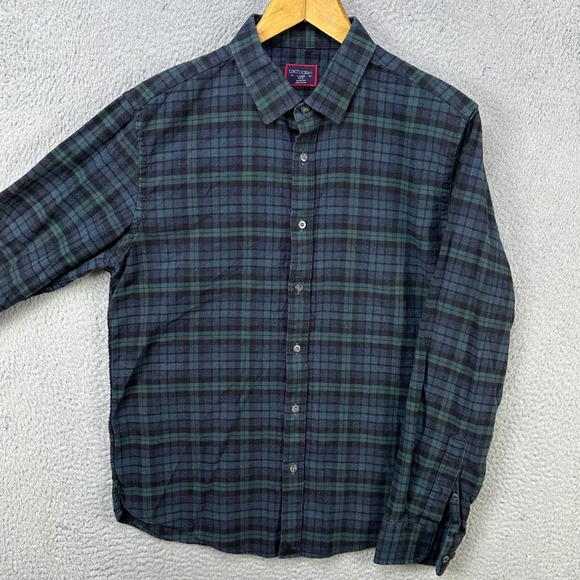 Untuckit Shirt Flannel Button Up Men Large Blue Green Plaid Long Sleeve Slim Fit